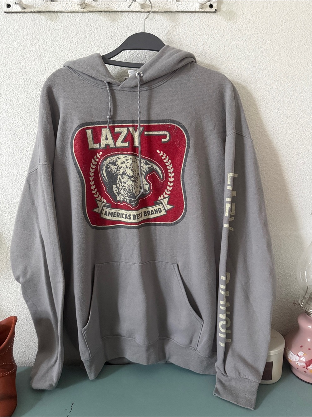 Port and Company Gray Hoodie with Red Graphic Patch